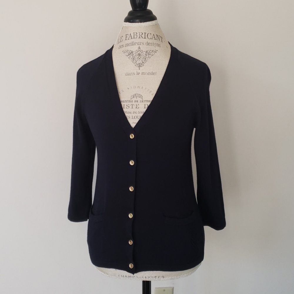 NWT Gold Button Navy Sweater